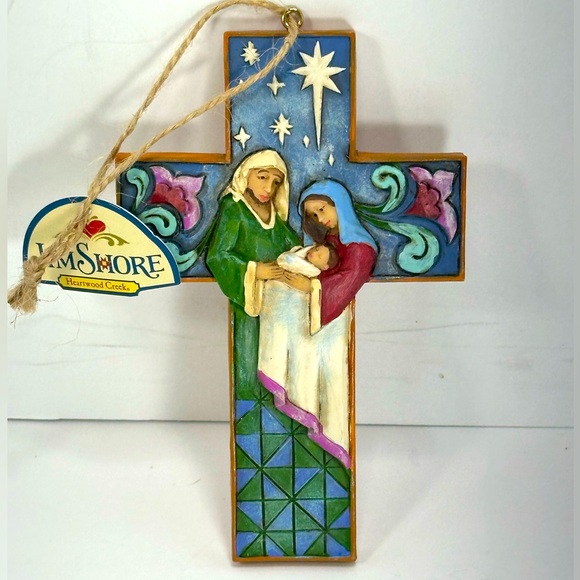 Jim Shore Bas Relief Cross with Holy Family Scene Hanging Ornament - Picture 1 of 5